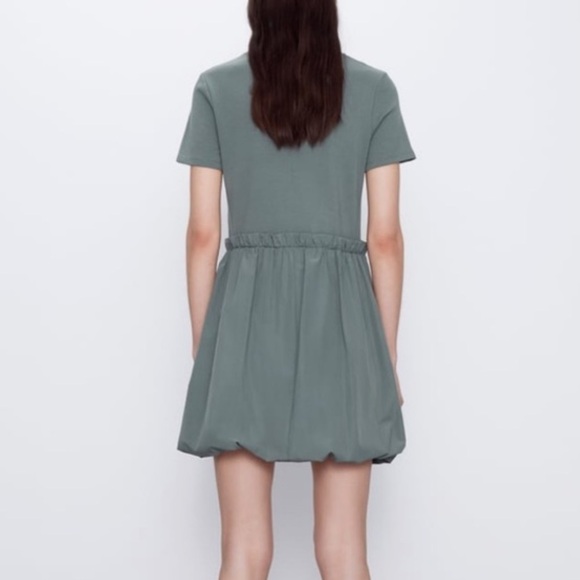 Zara Like New Green Combination Mini Dress with Voluminous Hem Size Medium - Picture 5 of 8